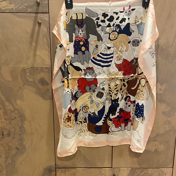 Cat Print Silk Scarf - Picture 3 of 5